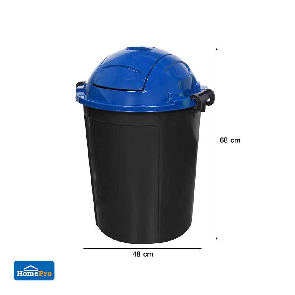 ถังขยะกลมฝาสวิง ME LIVING DUST 62 ลิตร สีดำฝาน้ำเงิน