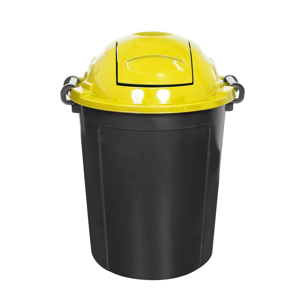 ถังขยะกลมฝาสวิง ME LIVING DUST 62 ลิตร สีดำฝาเหลือง