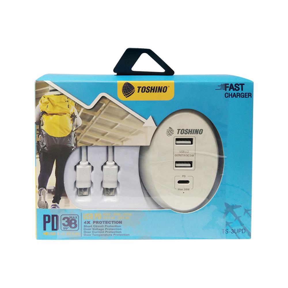 ช่องจ่ายไฟ 3 ช่อง (2USB + 1TYPE C) TOSHINO TS-3UPD