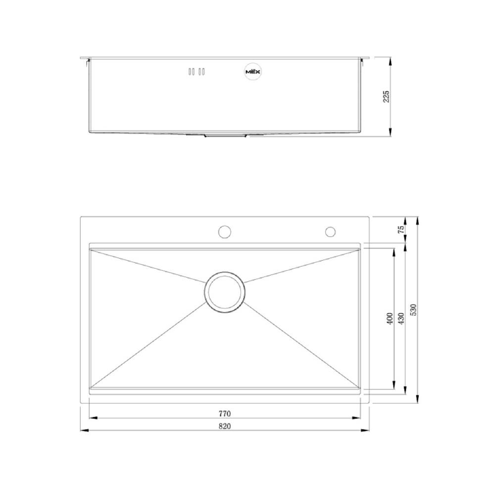 ซิงค์ฝังสแควร์ 1 หลุม MEX ST821 สเตนเลส