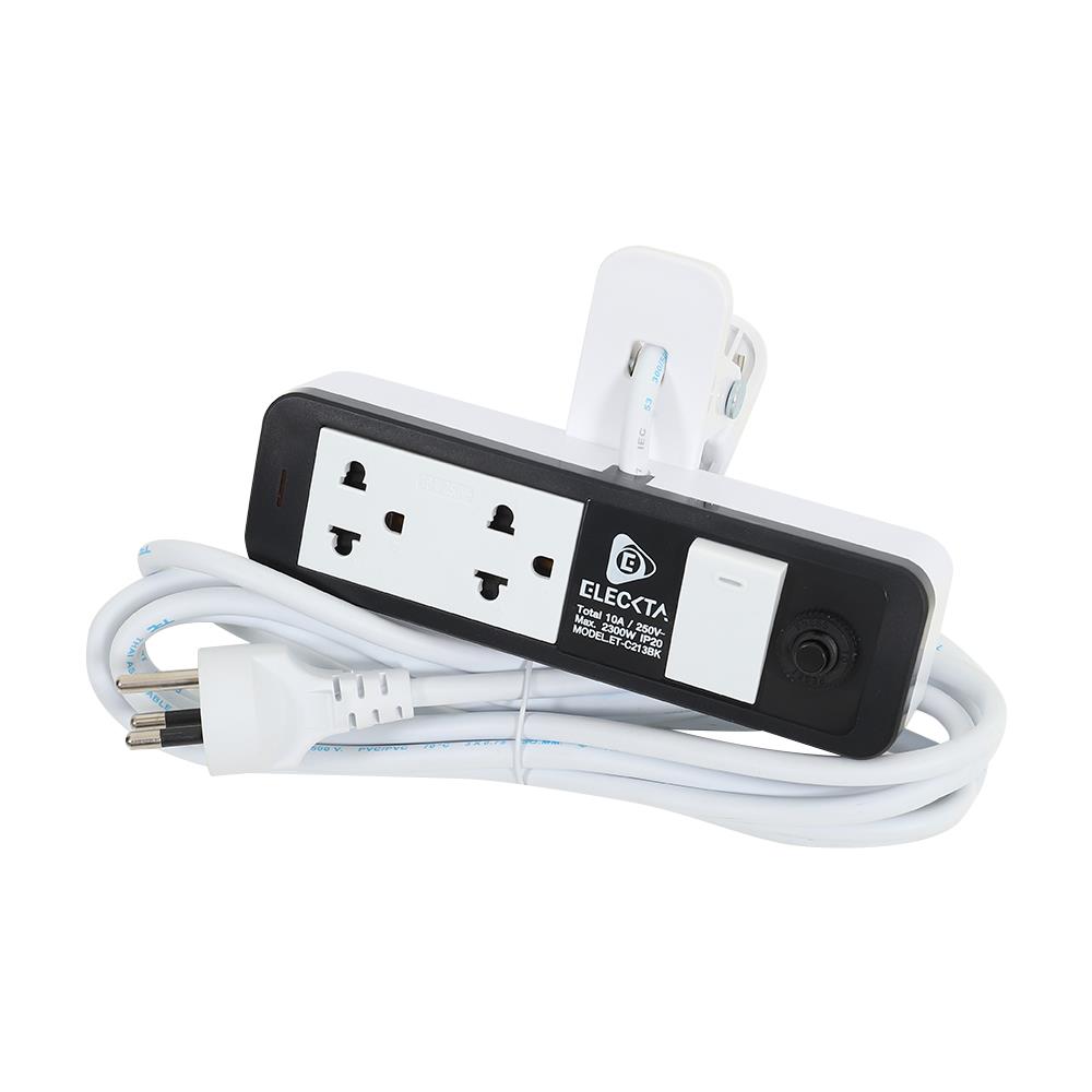 รางปลั๊กไฟ 2 ช่อง 1 สวิตช์ แคลมป์ ELECKTA ET-C213BK 3 เมตร สีขาว/ดำ