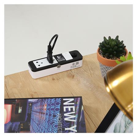 รางปลั๊กไฟ 2 ช่อง 1 สวิตช์ แคลมป์ ELECKTA ET-C213BK 3 เมตร สีขาว/ดำ_6