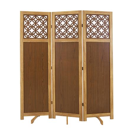 ฉากกั้นปรับฮวงจุ้ย 3 บานพับ FASTTECT ลวดลายฉลุเหรียญมงคล 9 เหรียญ สีลาเต้_2