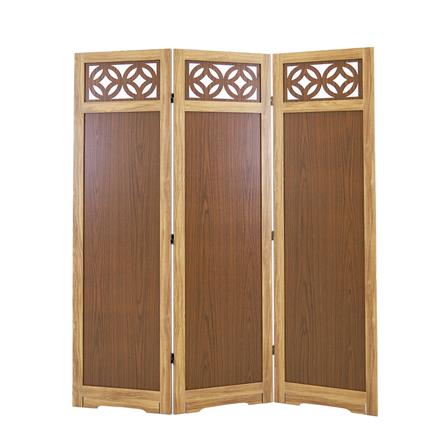 ฉากกั้นปรับฮวงจุ้ย 3 บานพับ FASTTECT ลวดลายฉลุเหรียญมงคล 2 เหรียญ สีลาเต้_0