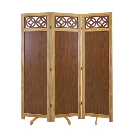 ฉากกั้นปรับฮวงจุ้ย 3 บานพับ FASTTECT ลวดลายฉลุเหรียญมงคล 2 เหรียญ สีลาเต้_2