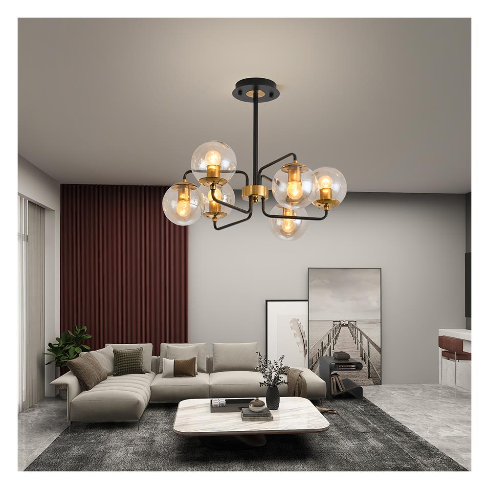 ไฟช่อ CST 6337-6 สีใส/ดำ/ทอง 6 หัว