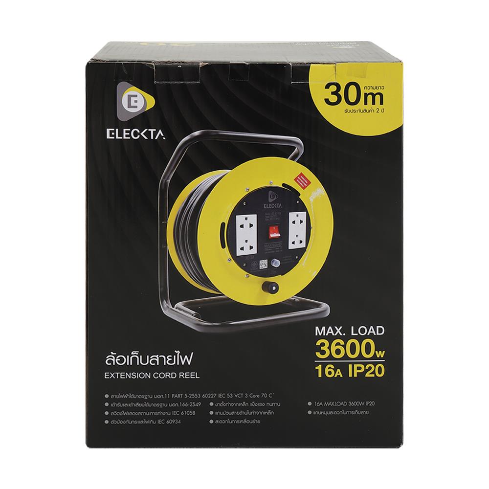 ล้อเก็บสายไฟ 4 ช่อง ELECKTA ET-BD1530 3600 วัตต์ 30 เมตร เหลือง