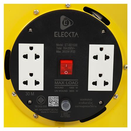 ล้อเก็บสายไฟ 4 ช่อง ELECKTA ET-BD1530 3600 วัตต์ 30 เมตร เหลือง_2