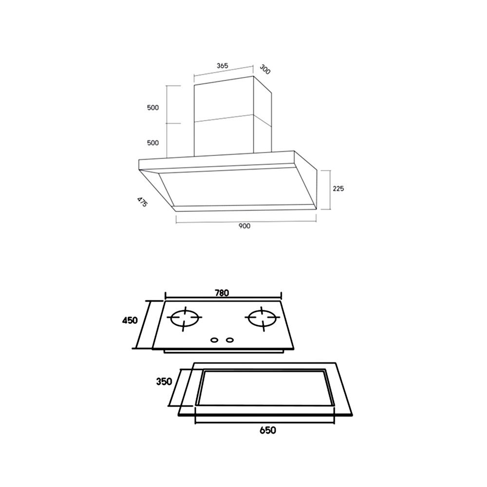 เตาฝัง+เครื่องดูดควัน TECNOPLUS HB207846+HD90N2