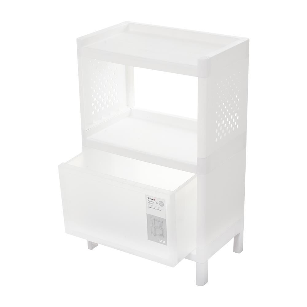 ชั้นวางของ 2 ชั้น 1 ลิ้นชัก STACKO MONO 48x30x76 ซม. สีขาว