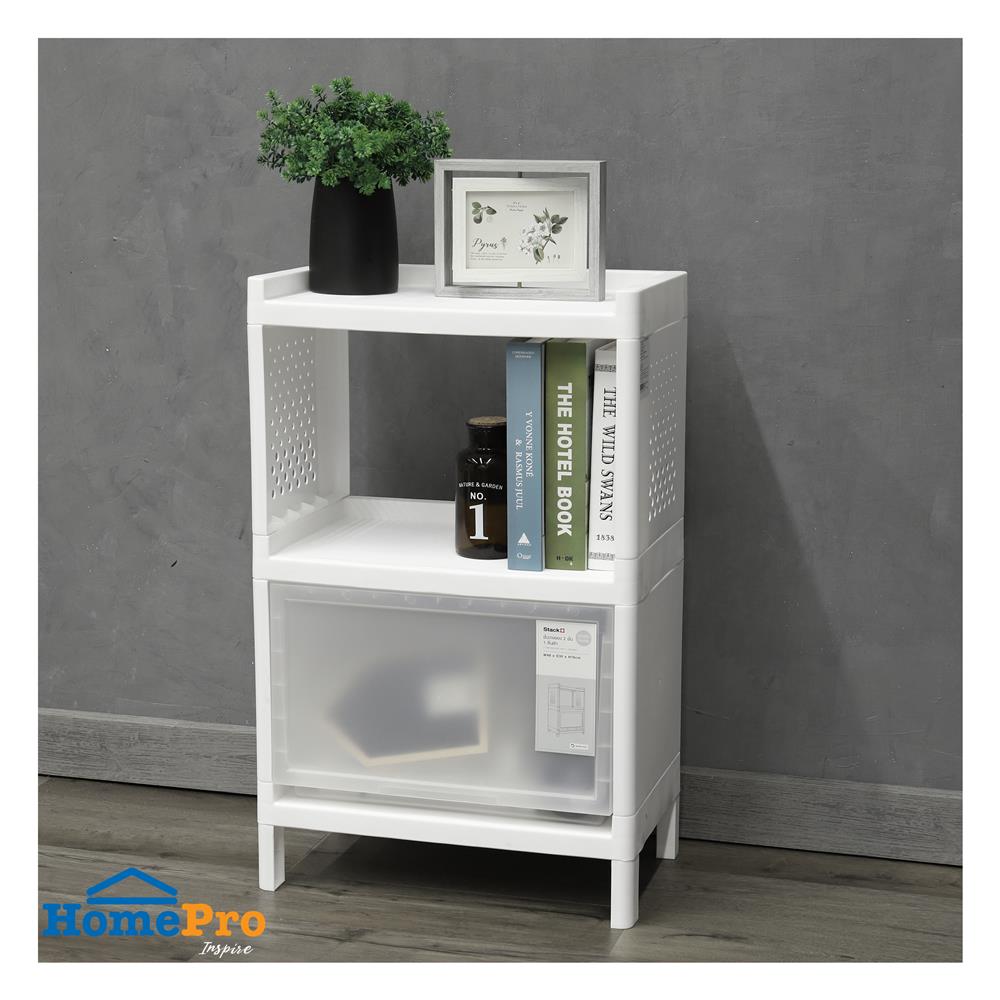 ชั้นวางของ 2 ชั้น 1 ลิ้นชัก STACKO MONO 48x30x76 ซม. สีขาว
