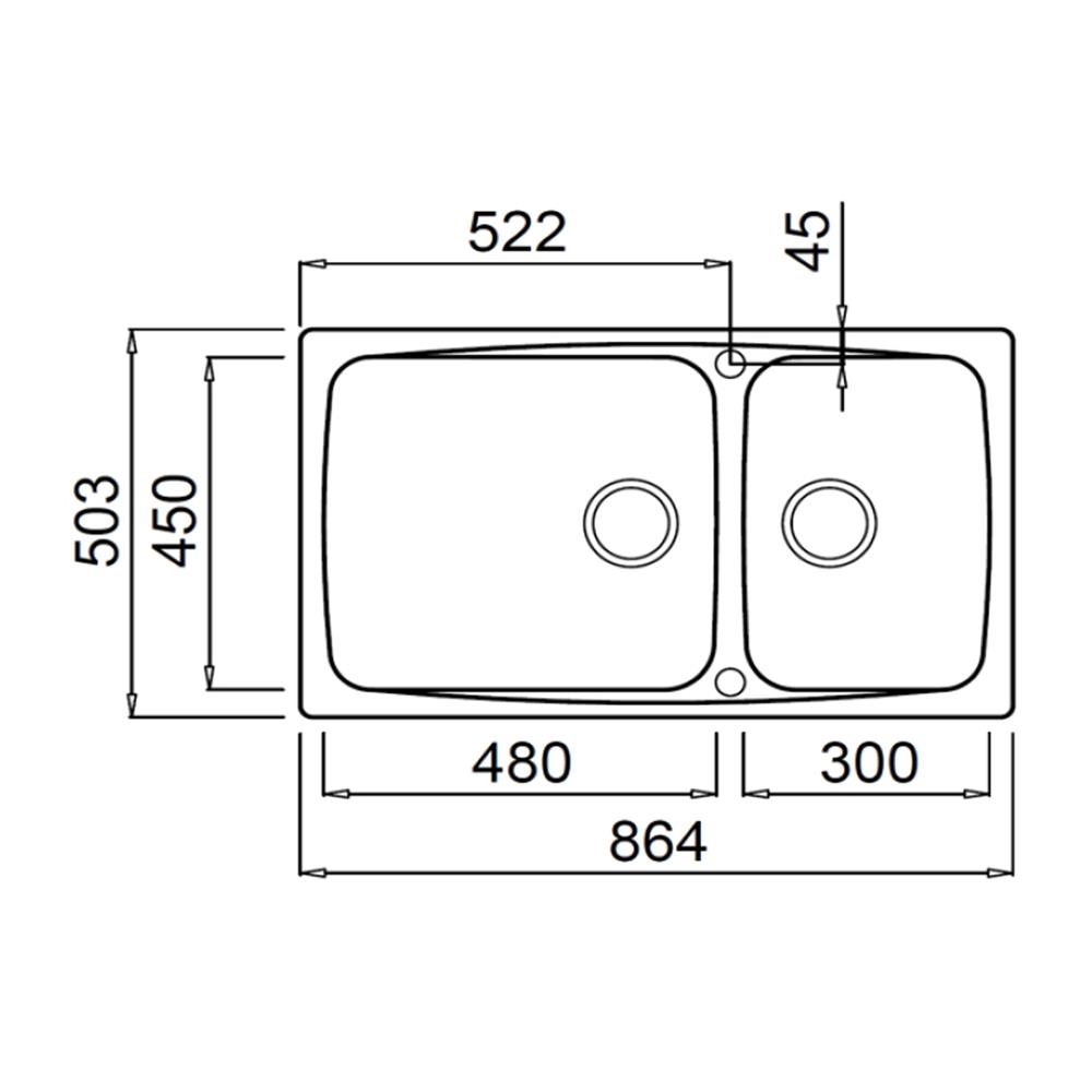 ซิงค์ฝัง 2 หลุม METRIX DELLA450 แกรนิต สีครีม