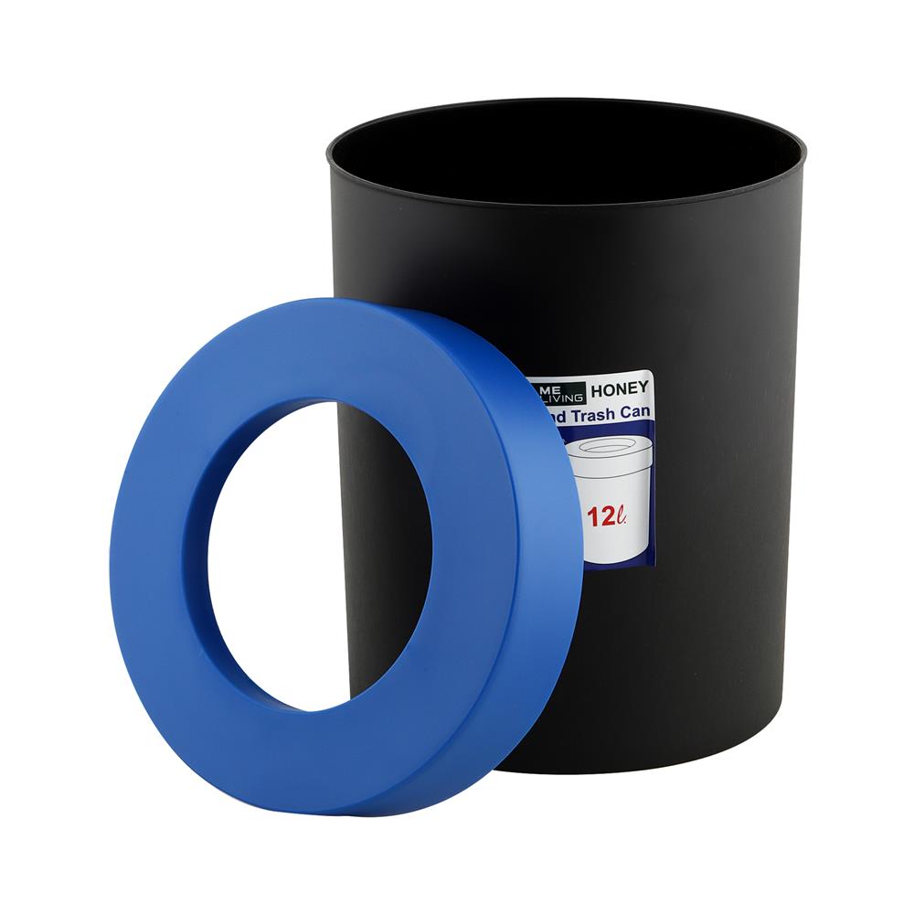 ถังขยะกลม ME LIVING HONEY 12 ลิตร สีดำฝาน้ำเงิน