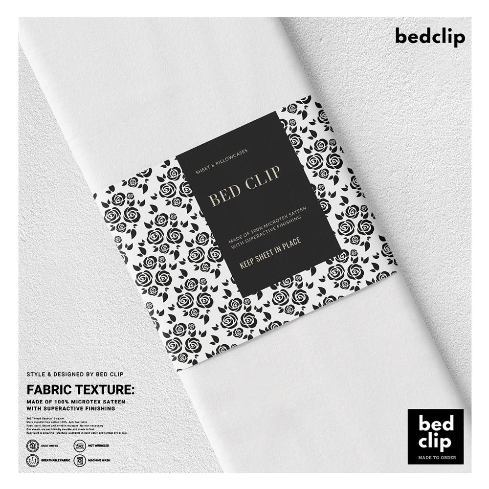 ผ้าปูที่นอน 8 ฟุต BED CLIP MICROTEX สีขาว
