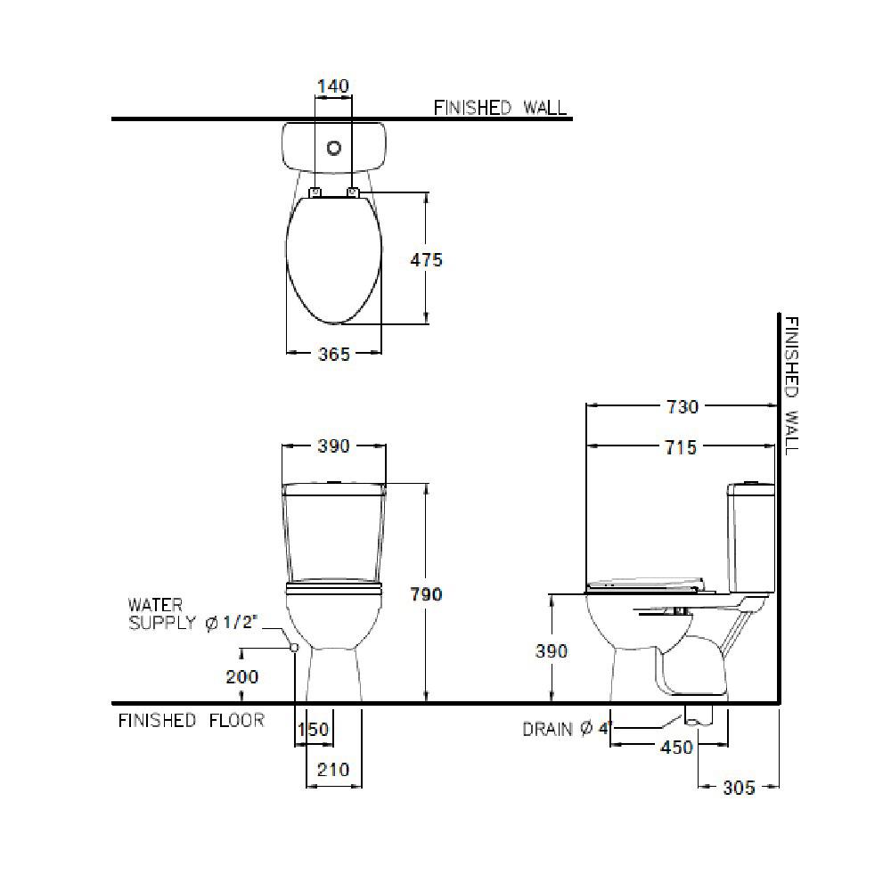 สุขภัณฑ์ 2 ชิ้น COTTO C13443 6L สีขาว