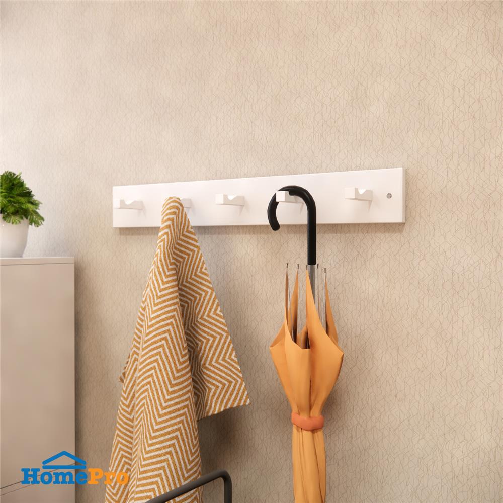 แผ่นติดผนัง 5 ขอแขวน STACKO IBERIS 75x10x9 ซม. สีขาว