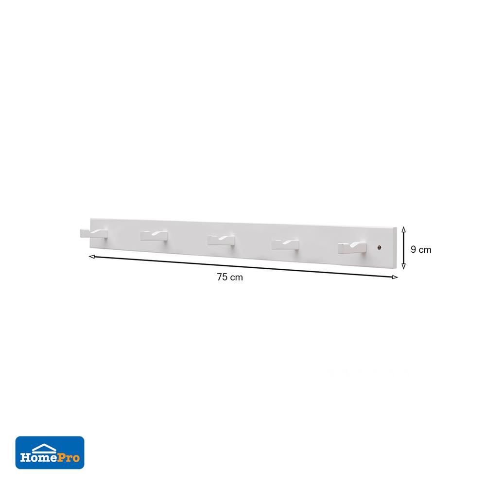 แผ่นติดผนัง 5 ขอแขวน STACKO IBERIS 75x10x9 ซม. สีขาว