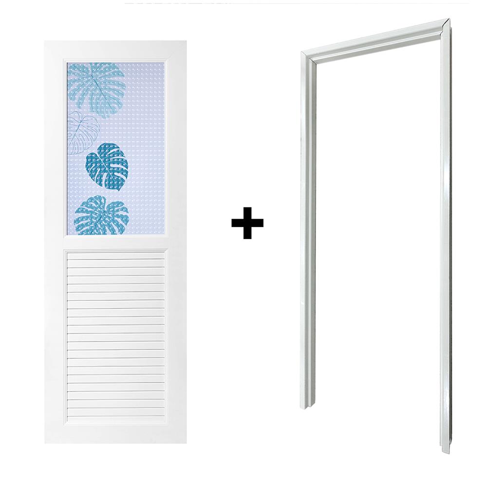 ประตูห้องน้ำ UPVC AZLE AZ112 MONSTERA 70X200 ซม. สีขาว พร้อมวงกบ ไม่เจาะลูกบิด