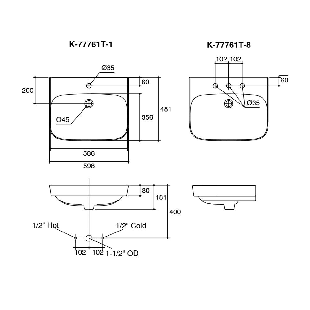 อ่างล้างหน้า KOHLER K-77761X-1-0 สีขาว