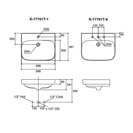 อ่างล้างหน้า KOHLER K-77761X-1-0 สีขาว_1