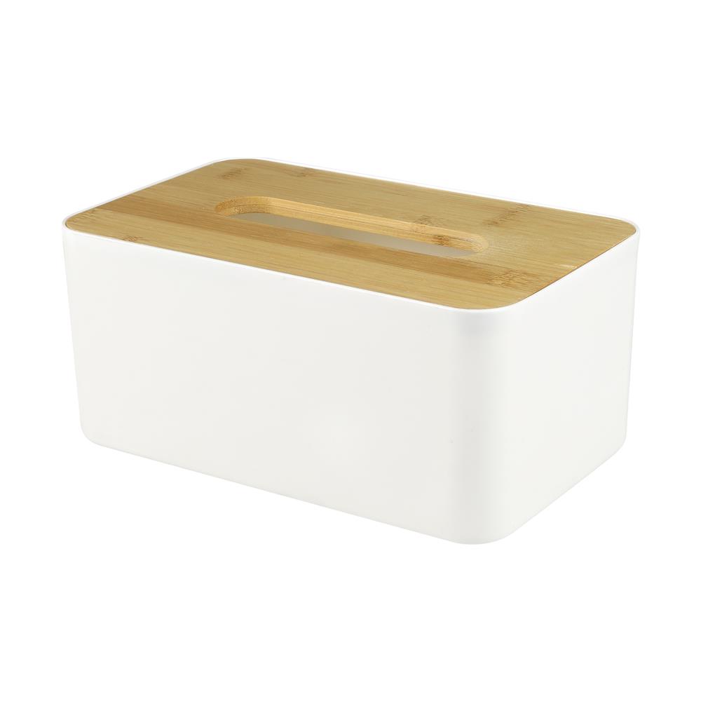 กล่องทิชชู่ ฝาไม้ไผ่ KECH สีขาว