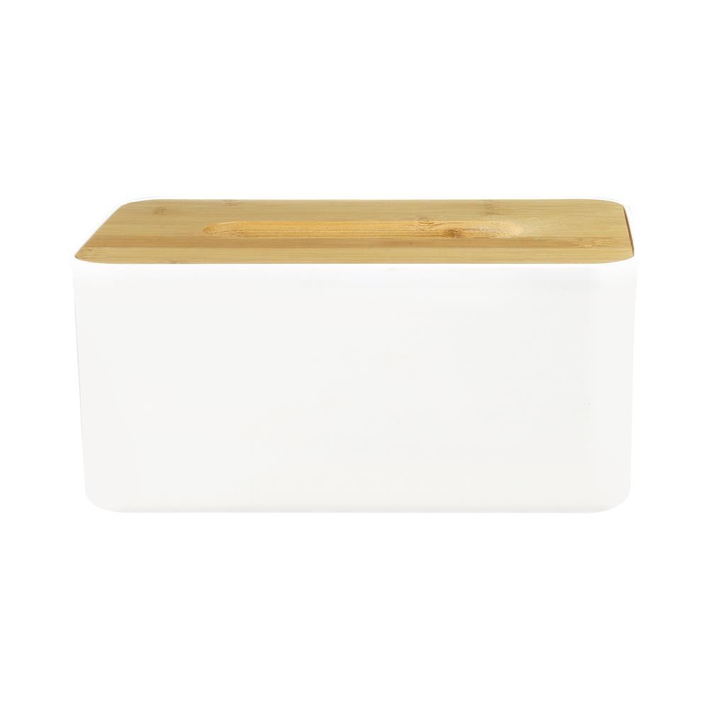 กล่องทิชชู่ ฝาไม้ไผ่ KECH สีขาว