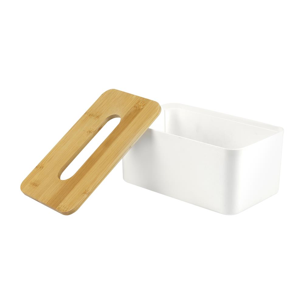 กล่องทิชชู่ ฝาไม้ไผ่ KECH สีขาว