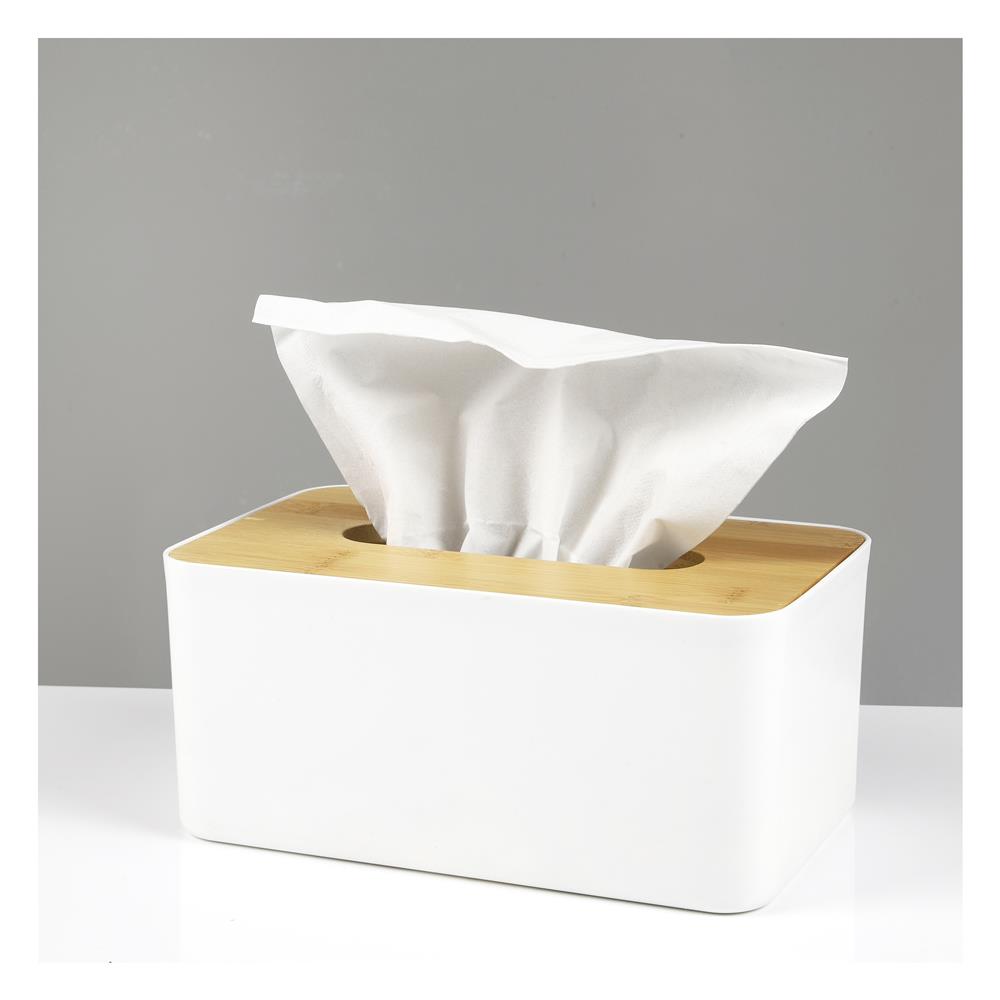 กล่องทิชชู่ ฝาไม้ไผ่ KECH สีขาว