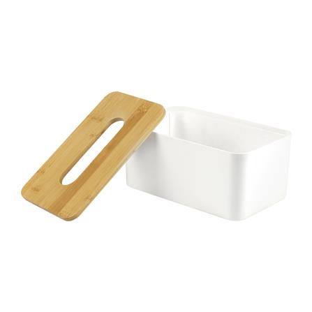 กล่องทิชชู่ ฝาไม้ไผ่ KECH สีขาว_2