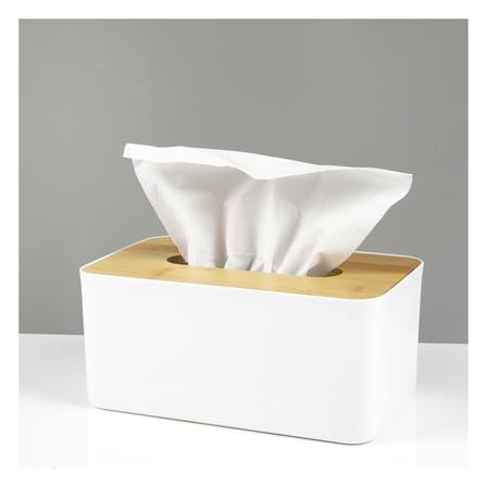 กล่องทิชชู่ ฝาไม้ไผ่ KECH สีขาว_3