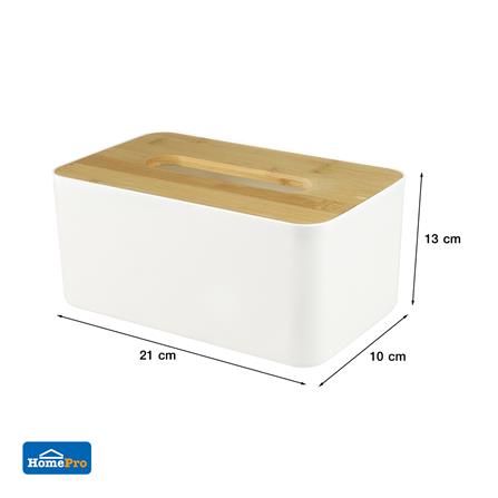 กล่องทิชชู่ ฝาไม้ไผ่ KECH สีขาว_4