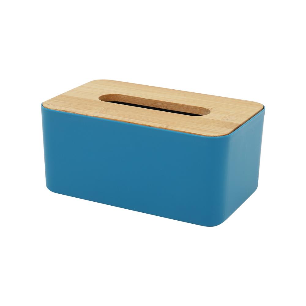 กล่องทิชชู่ ฝาไม้ไผ่ KECH สีน้ำเงิน