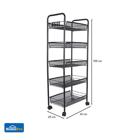 ชั้นวาง 5 ชั้น พร้อมขอแขวน มีล้อ STACKO IVY 45x26x106 ซม. สีดำ_4