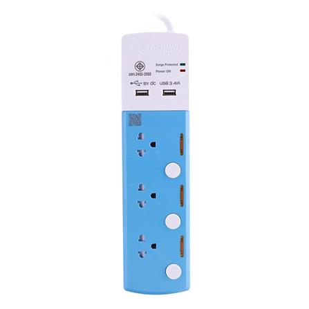 รางปลั๊กไฟ 3 ช่อง 3 สวิตช์ 2 USB TOSHINO TSP-3T 3 ม.