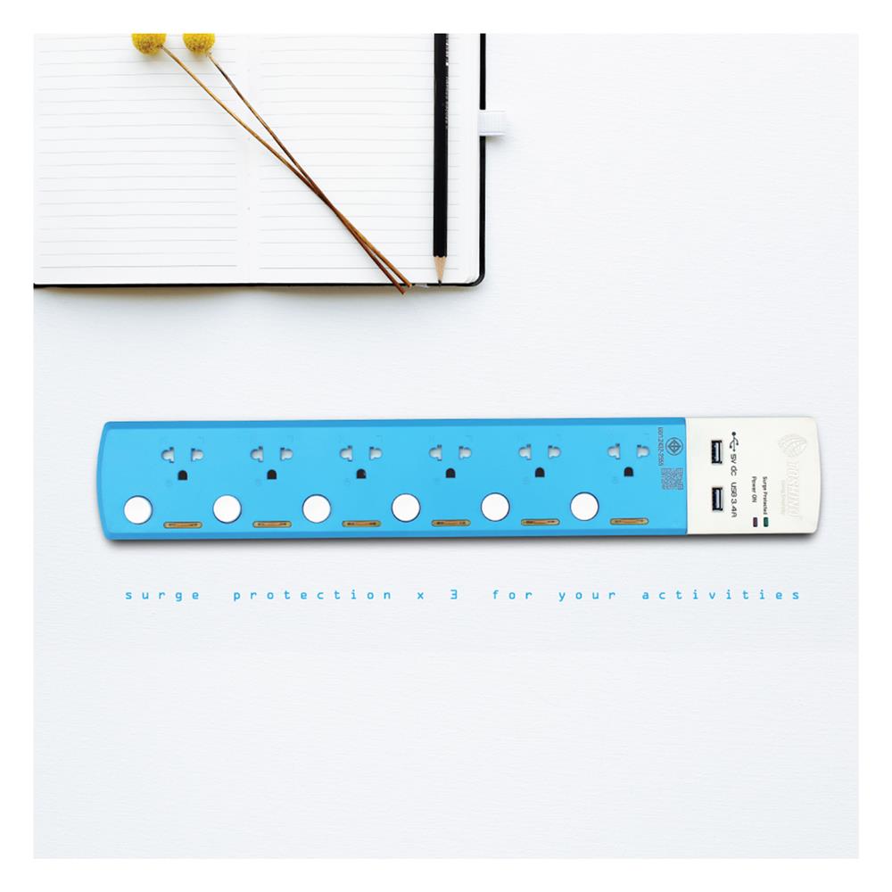 รางปลั๊กไฟ 6 ช่อง 6 สวิตช์ 2 USB TOSHINO TSP-6T 3 ม.