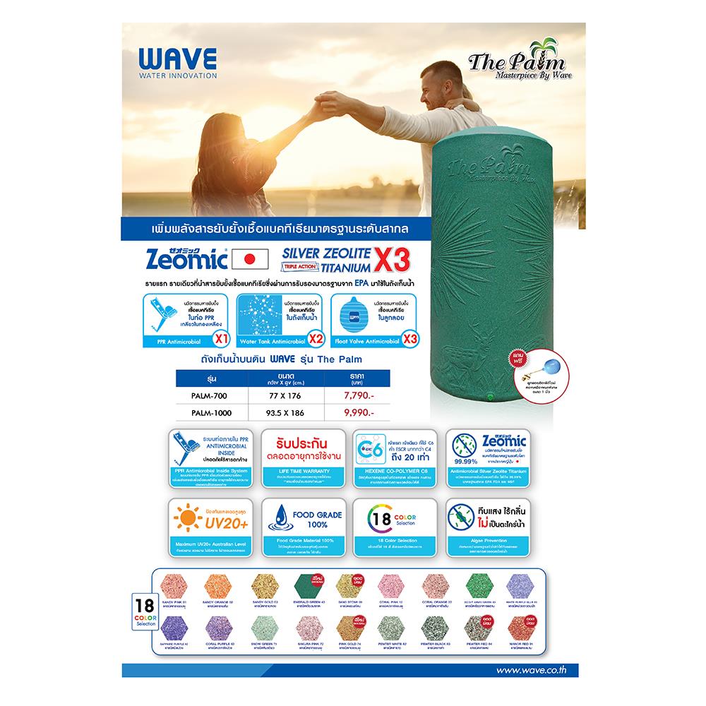 ถังเก็บน้ำ WAVE THE PALM 1000 ลิตร สีหิมะเขียว