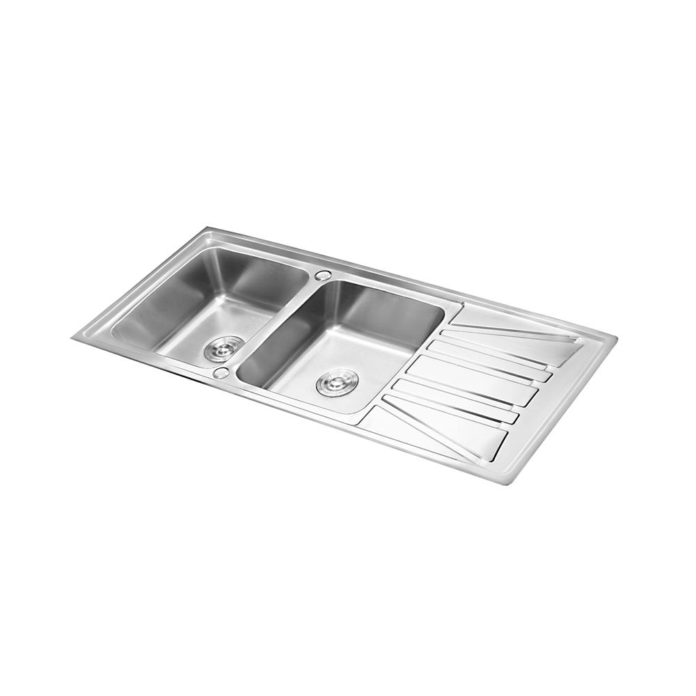 ซิงค์ฝัง 2หลุม 1ที่พัก LUCKY FLAME STB-1256 สีเงิน