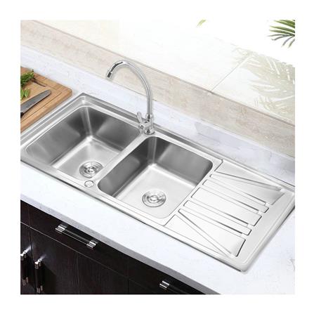 ซิงค์ฝัง 2หลุม 1ที่พัก LUCKY FLAME STB-1256 สีเงิน_2