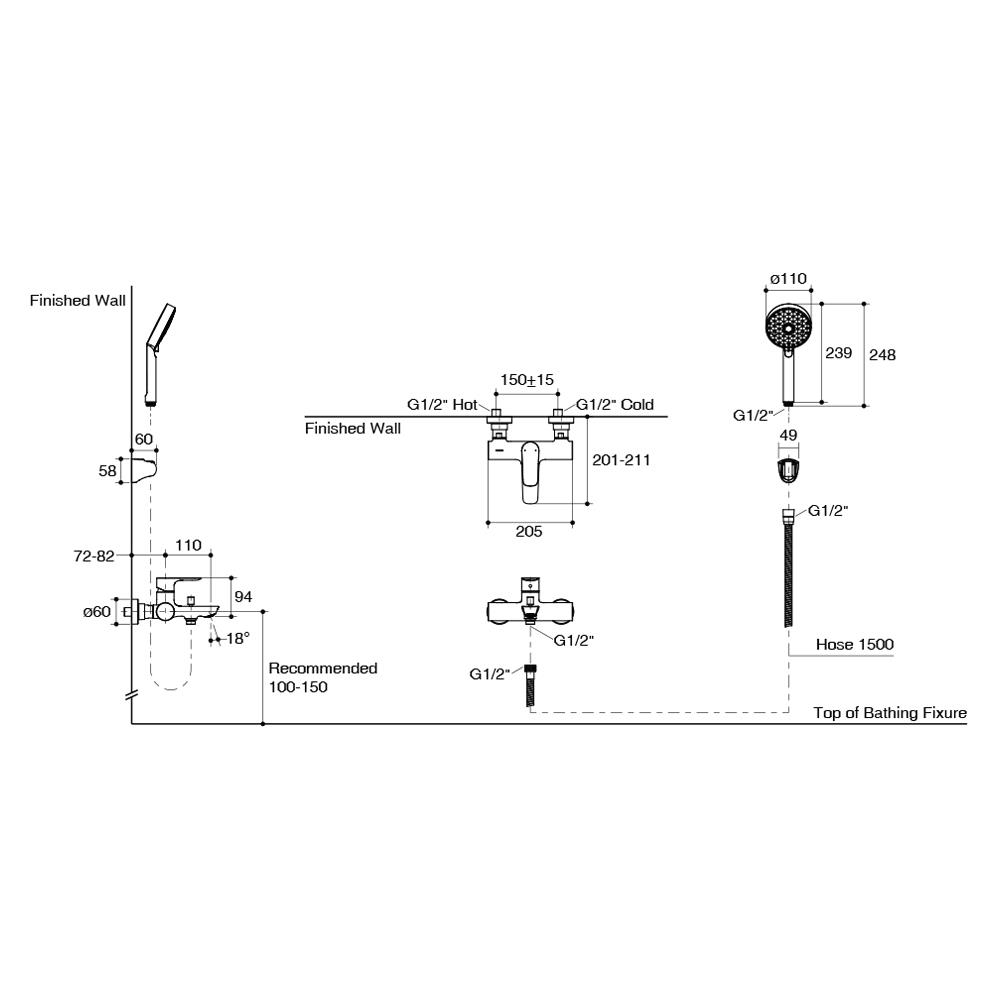 ก๊อกผสมอ่างอาบ KOHLER K-25107T-4-CP