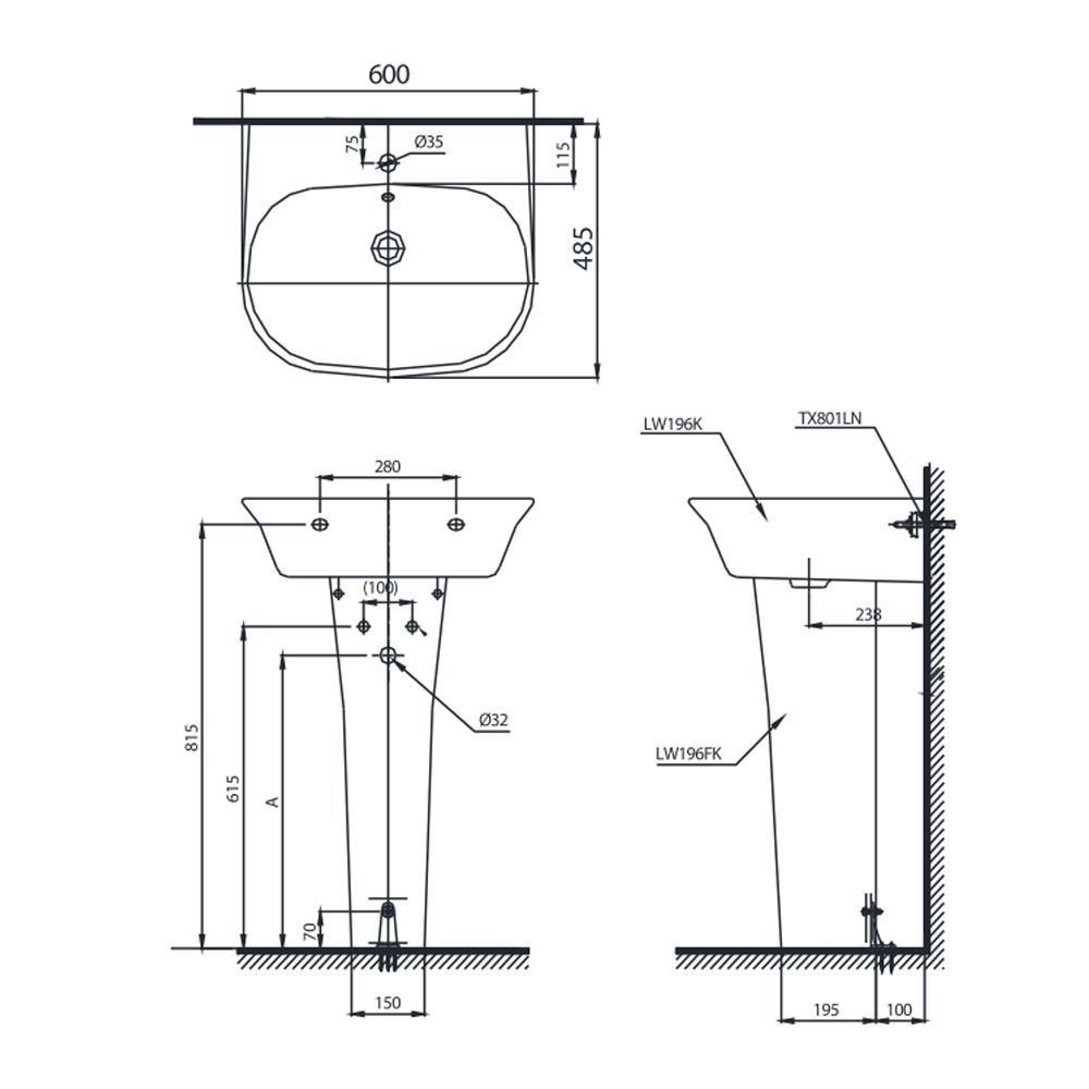 อ่างล้างหน้า TOTO LW196K สีขาว