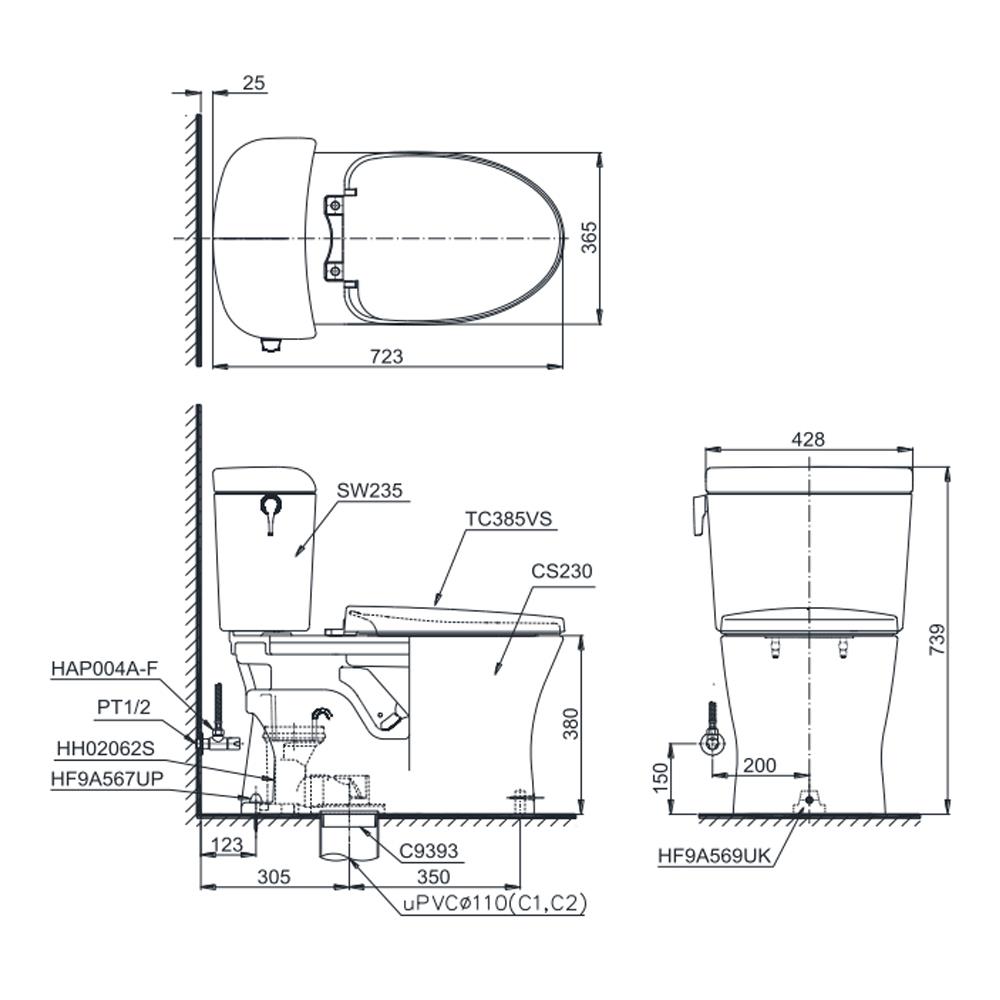 สุขภัณฑ์ 2 ชิ้น TOTO CST235 4.8/3L สีขาว