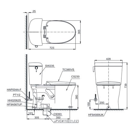 สุขภัณฑ์ 2 ชิ้น TOTO CST235 4.8/3L สีขาว_1
