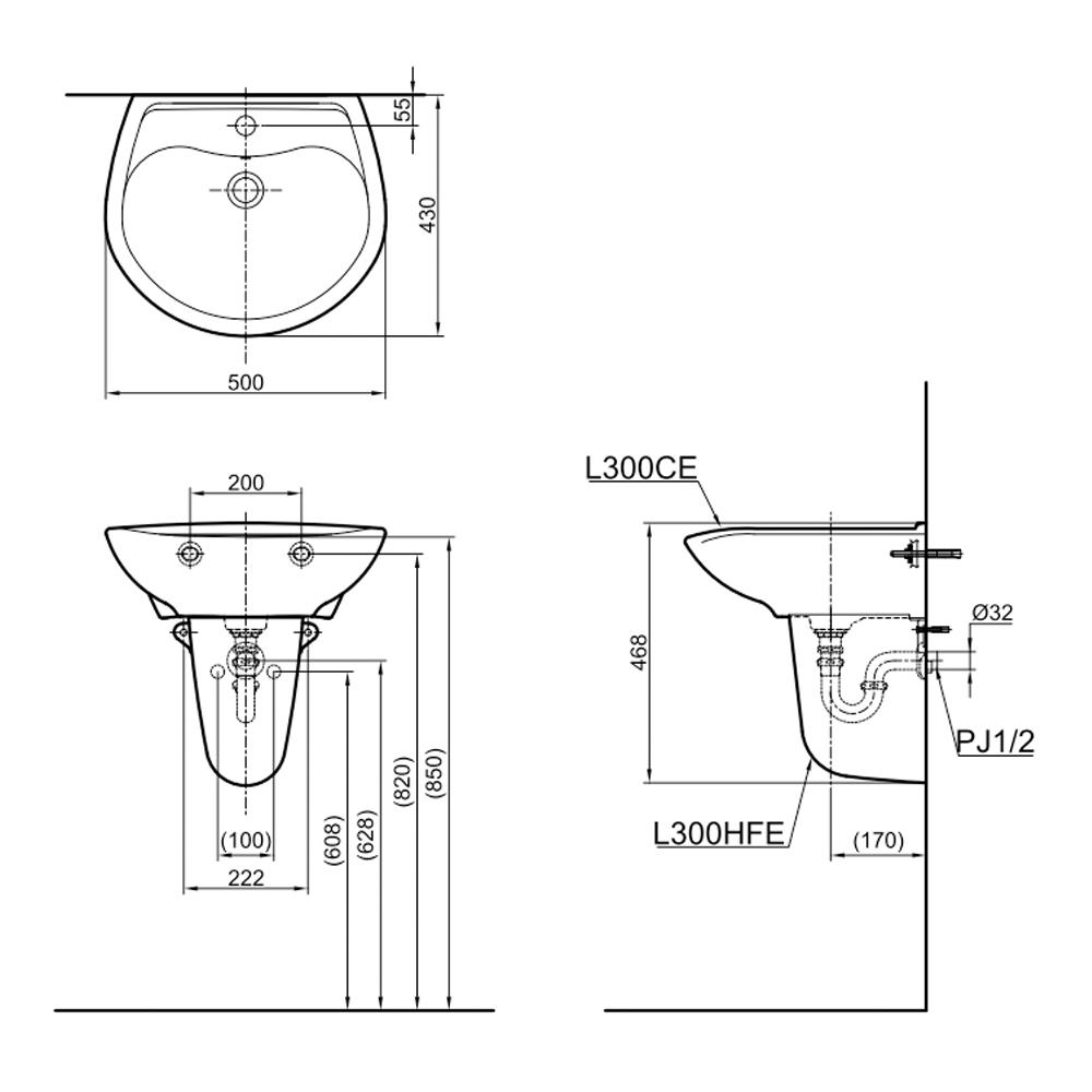 อ่างล้างหน้าพร้อมขาตั้ง TOTO LHT300CRV สีขาว