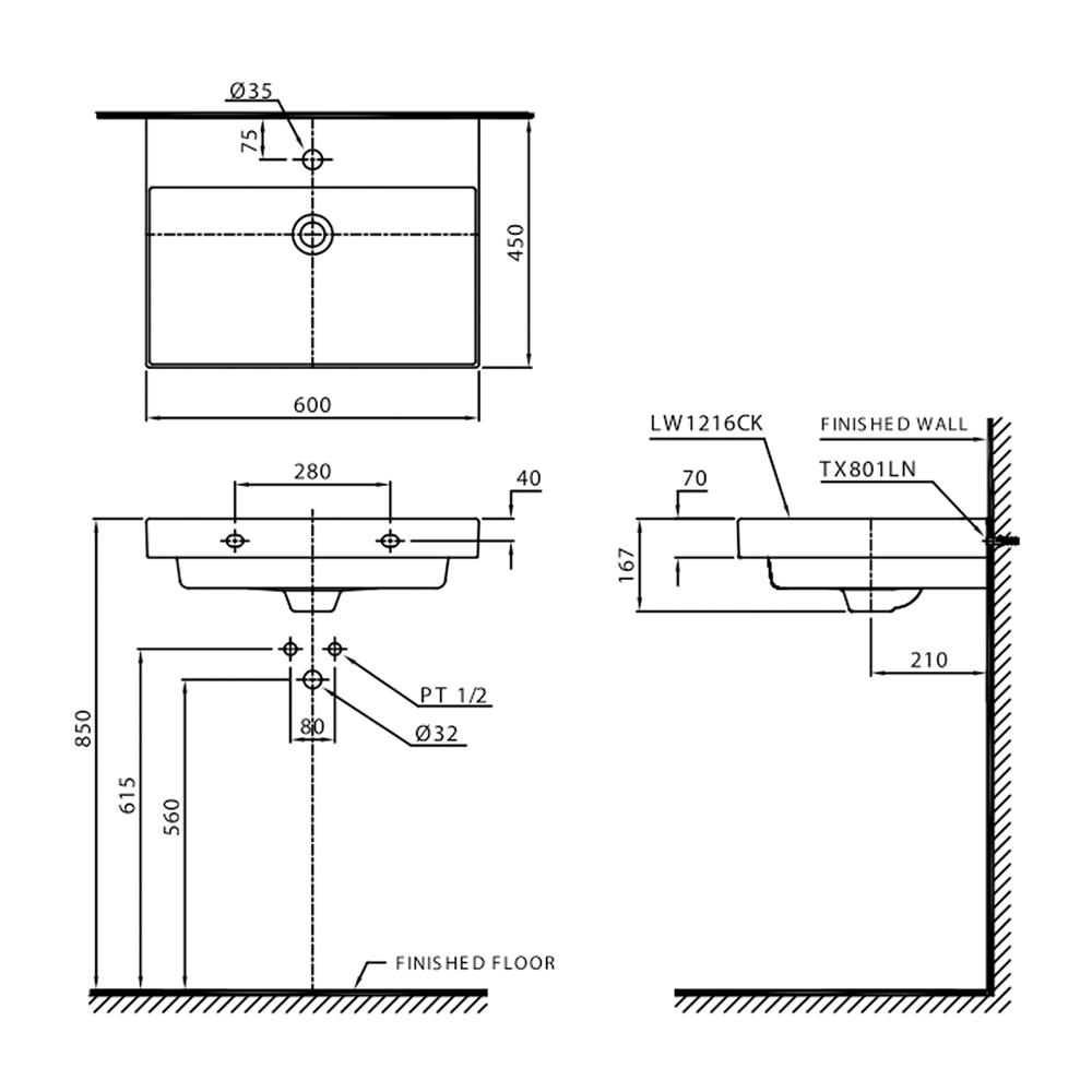 อ่างล้างหน้า TOTO LW1216CK สีขาว
