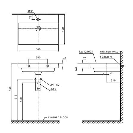 อ่างล้างหน้า TOTO LW1216CK สีขาว_1