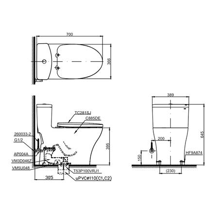 สุขภัณฑ์ 1 ชิ้น TOTO CW885UV2 4.5/3L สีขาว_1