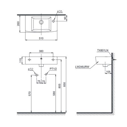 อ่างล้างหน้า TOTO LW248JRW/F สีขาว_1