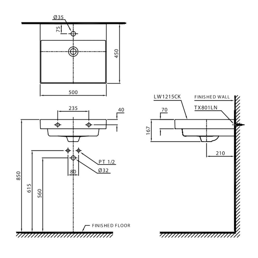 อ่างล้างหน้า TOTO LW1215CK สีขาว