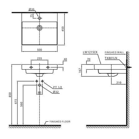 อ่างล้างหน้า TOTO LW1215CK สีขาว_1