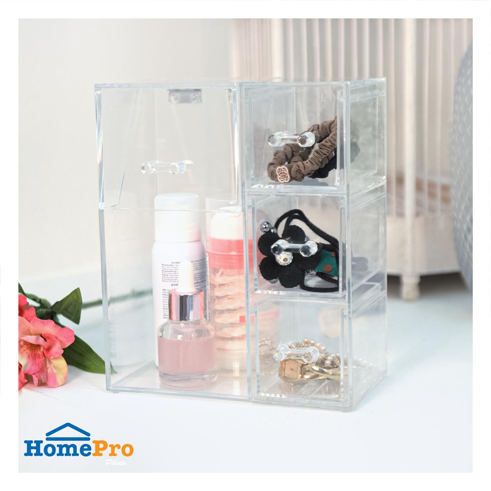 อุปกรณ์จัดเก็บเครื่องสำอาง 3 ลิ้นชัก STACKO GLOSSY 18x9.5x21 ซม. สีใส